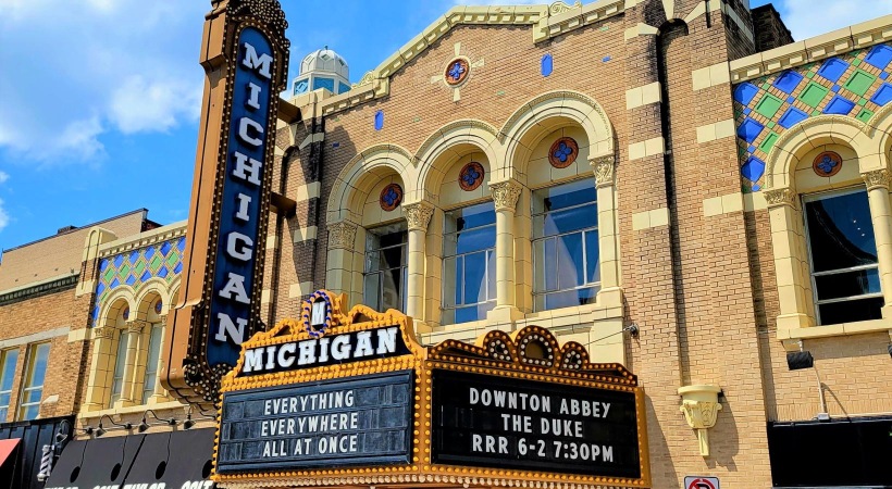 a building with signs on it